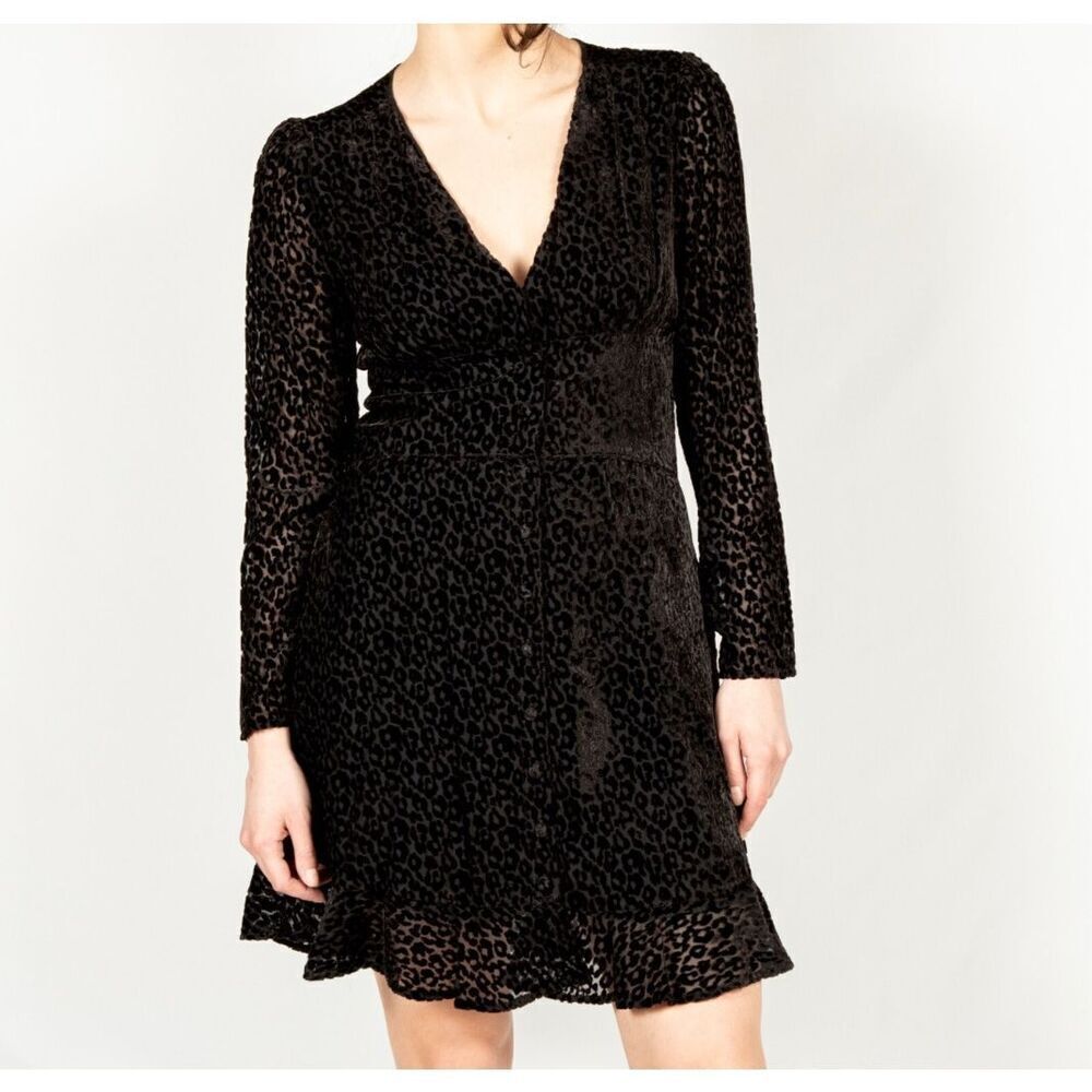 NWT The Kooples Paris Flocked Leopard Velvet Dress Black • Size 4
